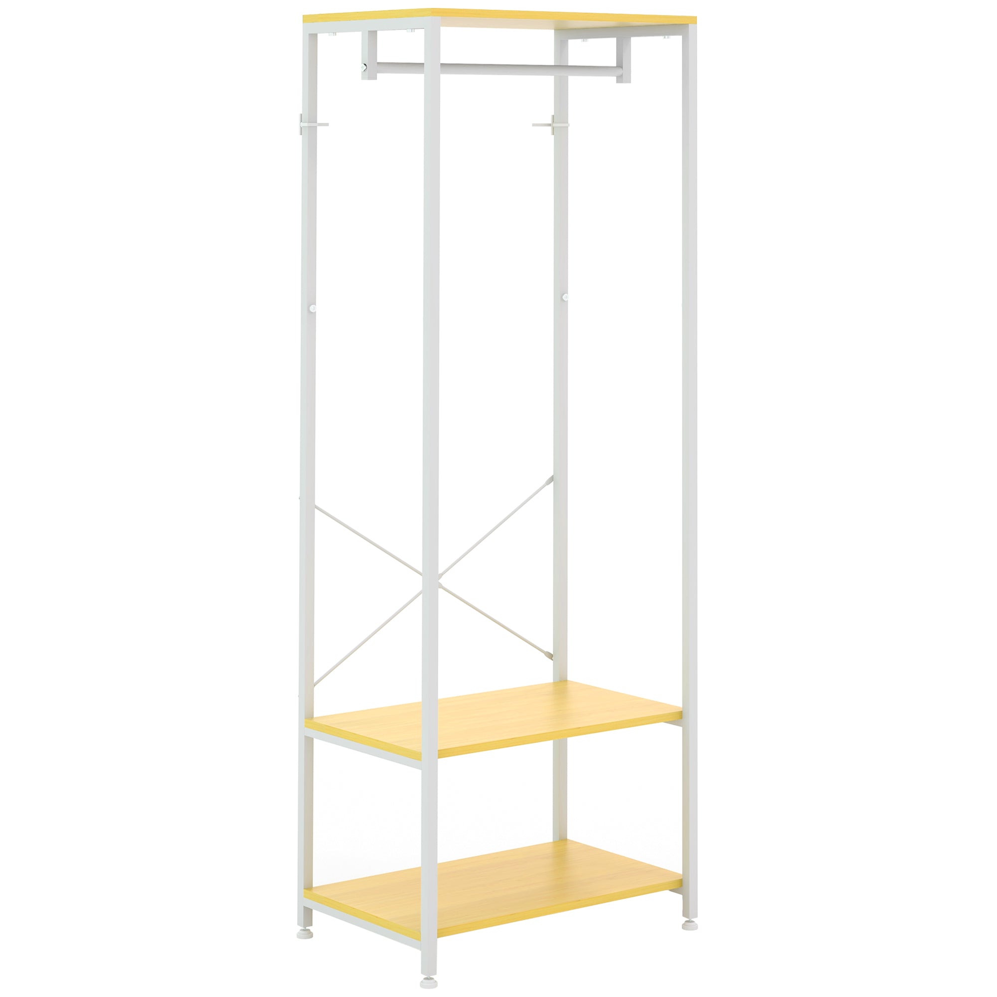 Coat Rack with Shoe Storage Entryway Coat Stand with Hanging Rail and 2 Storage Shelves for Hallway Bedroom 60x40x167.5 cm Natural and White