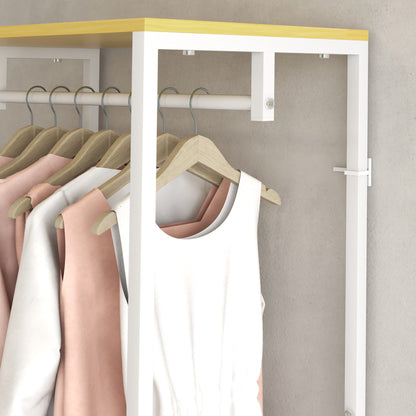 Coat Rack with Shoe Storage Entryway Coat Stand with Hanging Rail and 2 Storage Shelves for Hallway Bedroom 60x40x167.5 cm Natural and White