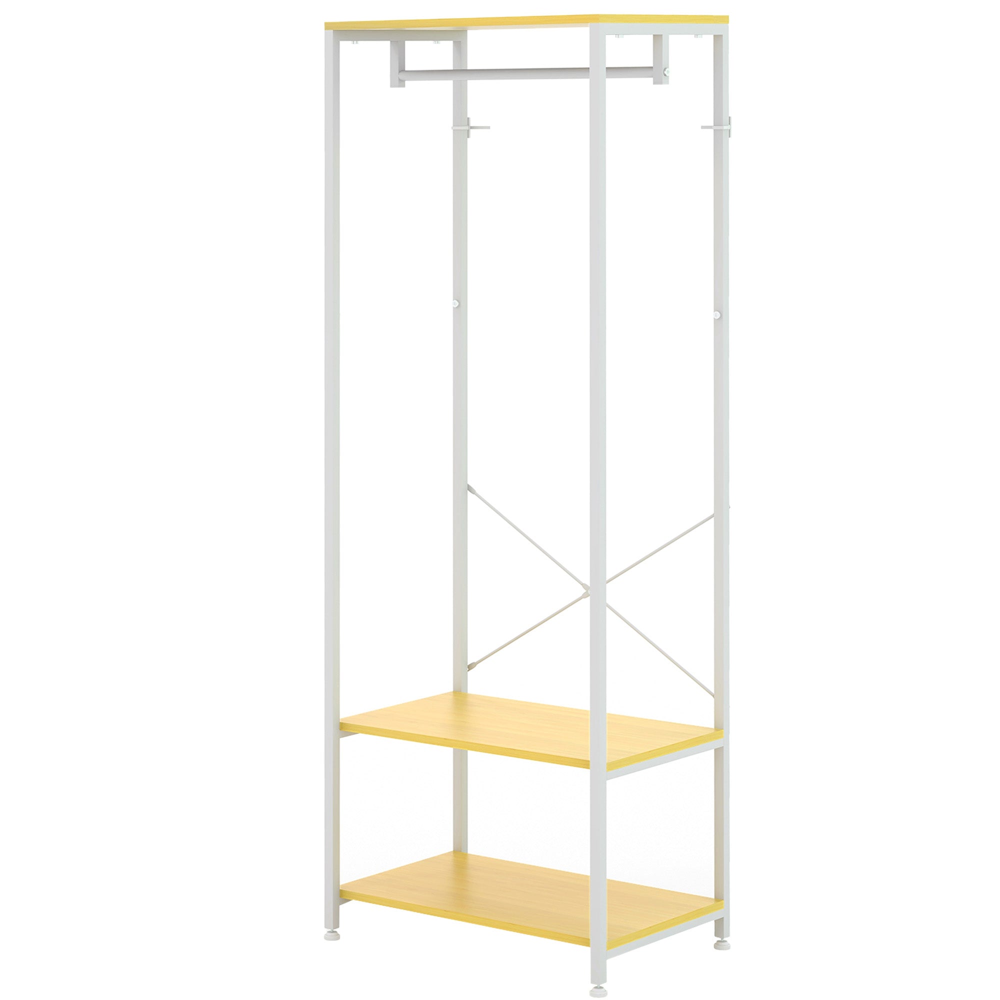 Coat Rack with Shoe Storage Entryway Coat Stand with Hanging Rail and 2 Storage Shelves for Hallway Bedroom 60x40x167.5 cm Natural and White