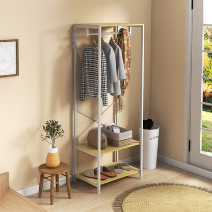 Coat Rack with Shoe Storage Entryway Coat Stand with Hanging Rail and 2 Storage Shelves for Hallway Bedroom 60x40x167.5 cm Natural and White