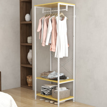 Coat Rack with Shoe Storage Entryway Coat Stand with Hanging Rail and 2 Storage Shelves for Hallway Bedroom 60x40x167.5 cm Natural and White