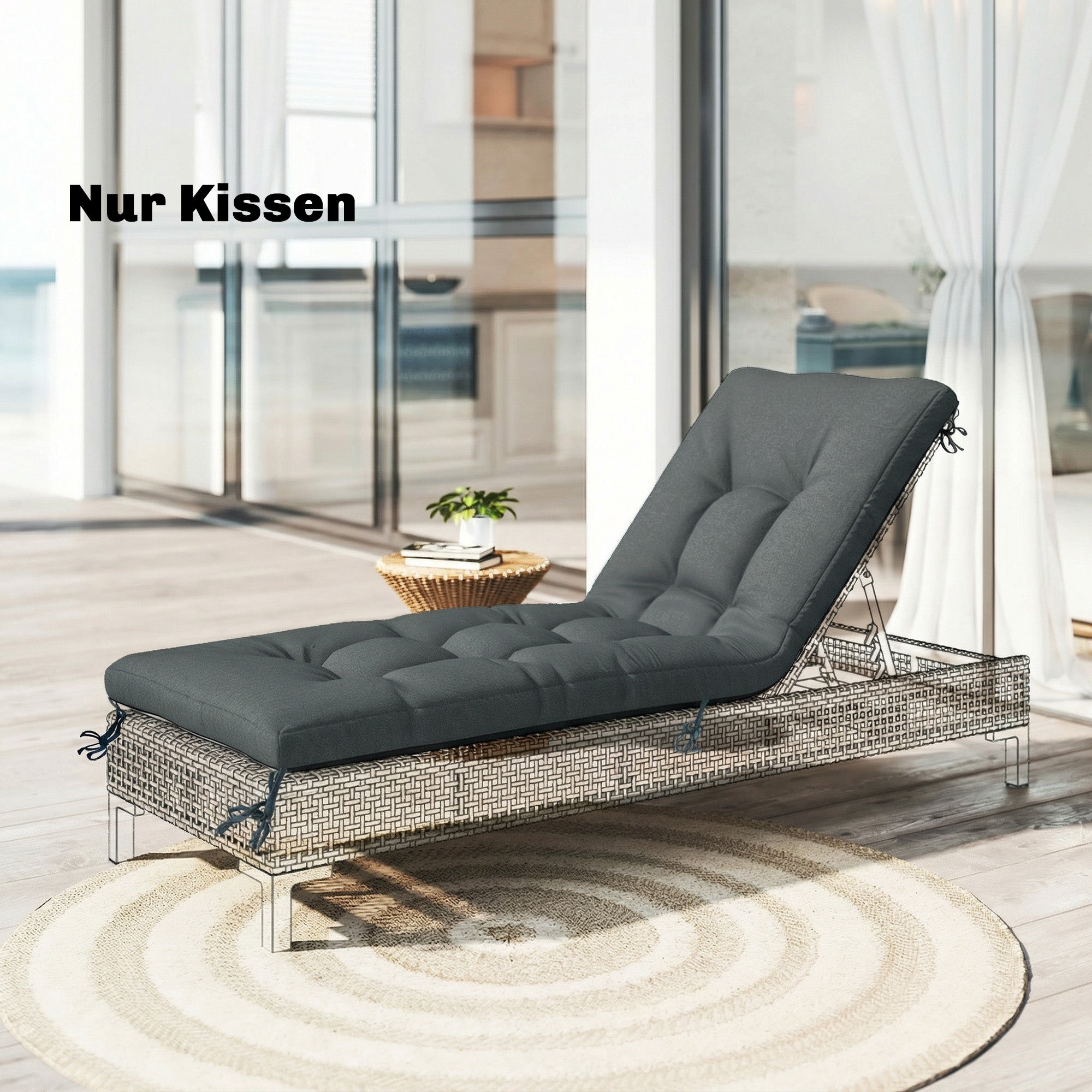 Pallet Cushion — Removable Seat Pad with Tie Straps for Most Loungers, 198 x 65 x 13 cm (78 x 25.6 x 5.1 in) — Dark Gray