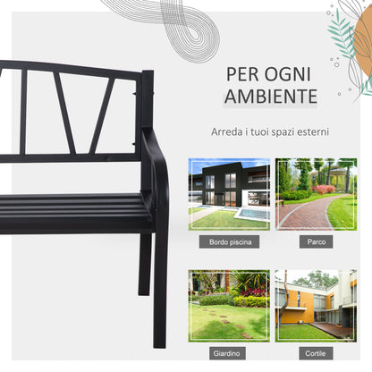 Black Waterproof Metal Garden Bench, Outdoor Iron 2-Seater Bench, 128x56x86cm