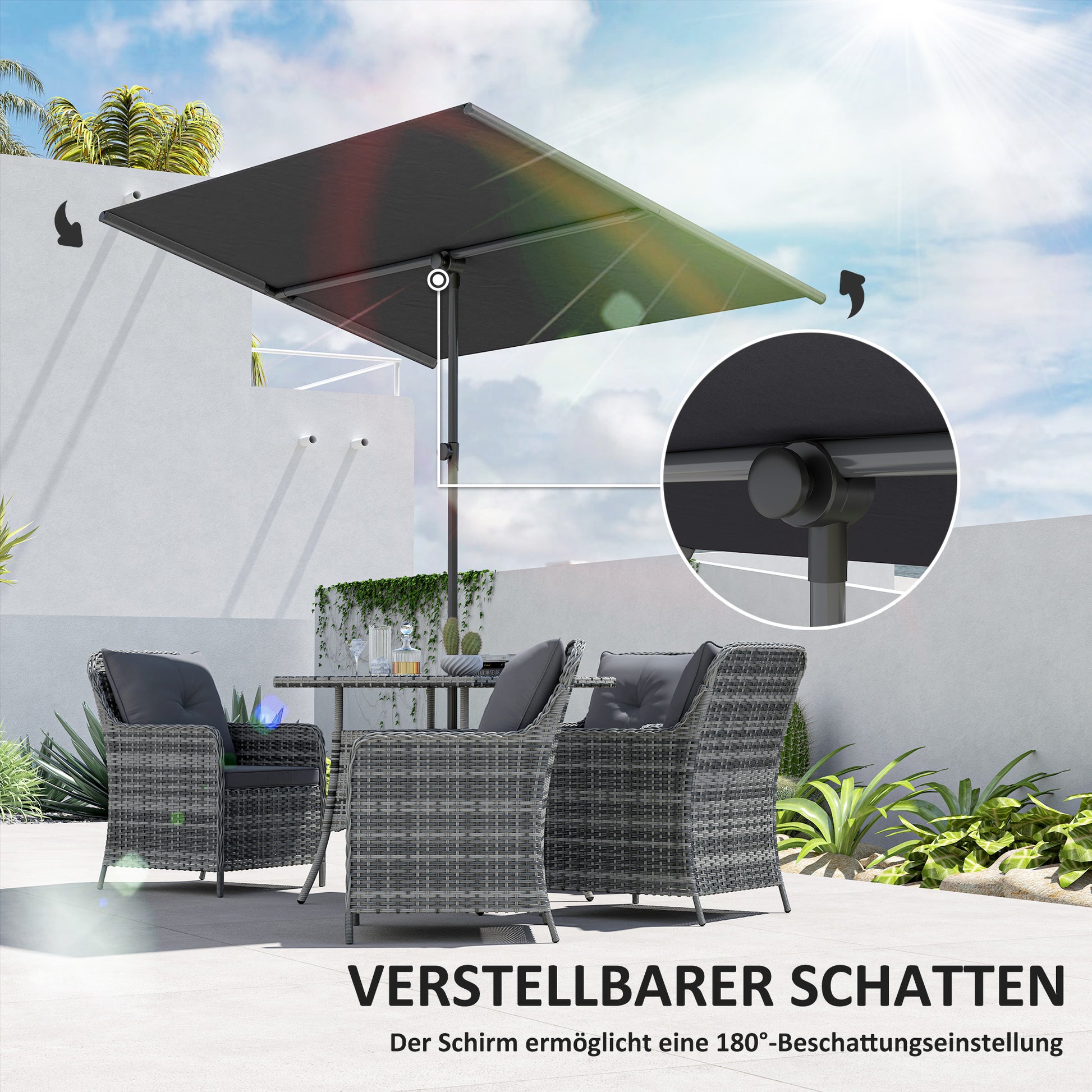 Rotatable 180 Degree Garden Umbrella with Adjustable Height, Aluminum Mast, Market Umbrella, Sun Protection, Cantilever Umbrella, Parasol, Balcony Umbrella, Sun Umbrella for Balcony 150x205cm Dark Gray
