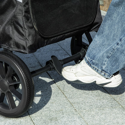 Dog Buggy Foldable Pet Stroller for Large Dogs & Cats up to 30 kg Cat Stroller with Cushion Mesh Windows Doors Storage Bag Cat Carriage with Safety Leashes, Brakes, Gray