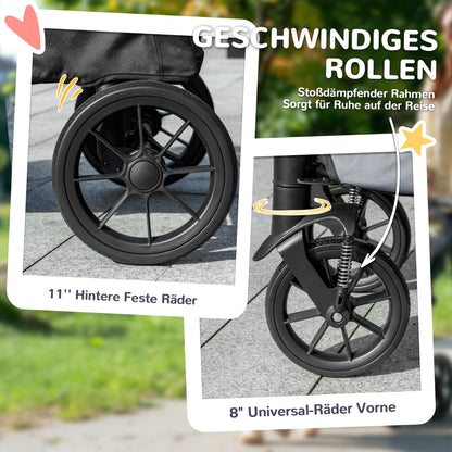 Dog Buggy Foldable Pet Stroller for Large Dogs & Cats up to 30 kg Cat Stroller with Cushion Mesh Windows Doors Storage Bag Cat Carriage with Safety Leashes, Brakes, Gray