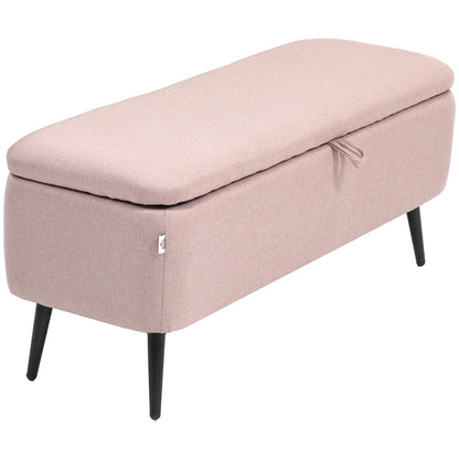 Storage Bench Upholstered Ottoman with Flip Top Lid and Steel Legs for Bedroom Living Room Entryway Holds 150 kg 101x38.5x44.5 cm Pink