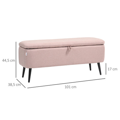 Storage Bench Upholstered Ottoman with Flip Top Lid and Steel Legs for Bedroom Living Room Entryway Holds 150 kg 101x38.5x44.5 cm Pink