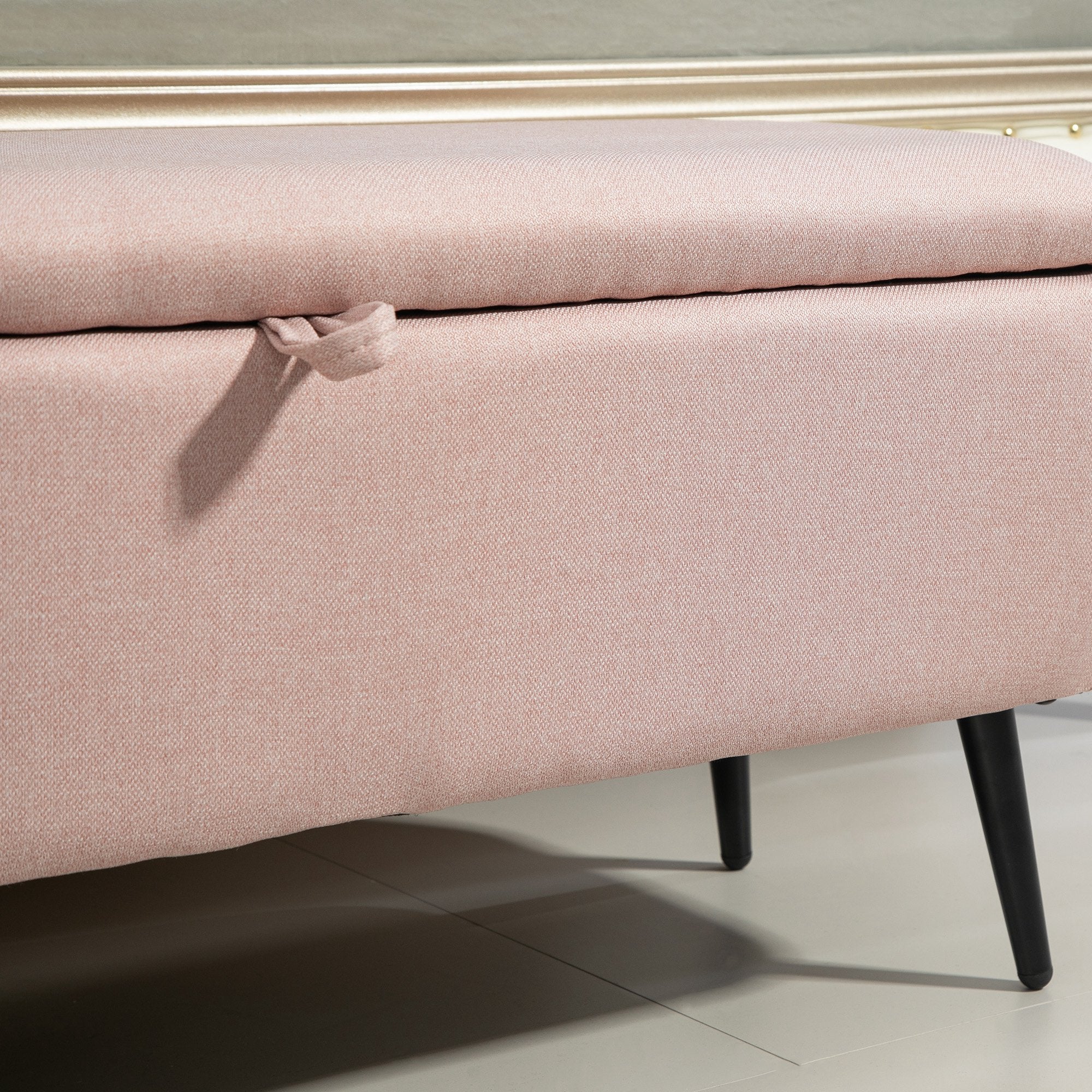 Storage Bench Upholstered Ottoman with Flip Top Lid and Steel Legs for Bedroom Living Room Entryway Holds 150 kg 101x38.5x44.5 cm Pink