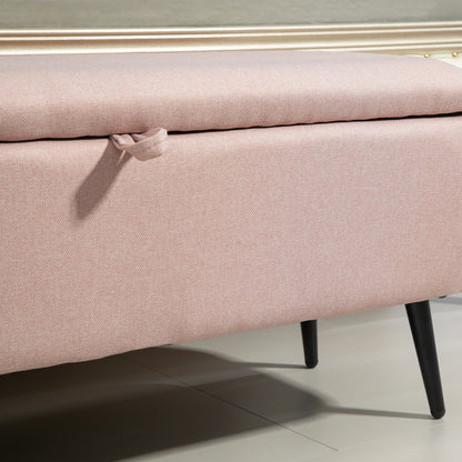 Storage Bench Upholstered Ottoman with Flip Top Lid and Steel Legs for Bedroom Living Room Entryway Holds 150 kg 101x38.5x44.5 cm Pink