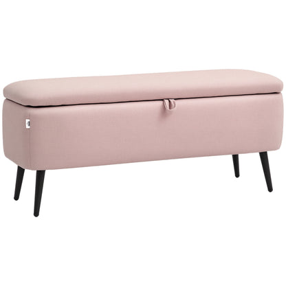 Storage Bench Upholstered Ottoman with Flip Top Lid and Steel Legs for Bedroom Living Room Entryway Holds 150 kg 101x38.5x44.5 cm Pink