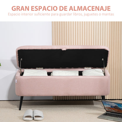 Storage Bench Upholstered Ottoman with Flip Top Lid and Steel Legs for Bedroom Living Room Entryway Holds 150 kg 101x38.5x44.5 cm Pink