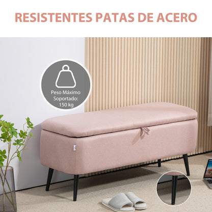 Storage Bench Upholstered Ottoman with Flip Top Lid and Steel Legs for Bedroom Living Room Entryway Holds 150 kg 101x38.5x44.5 cm Pink