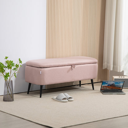Storage Bench Upholstered Ottoman with Flip Top Lid and Steel Legs for Bedroom Living Room Entryway Holds 150 kg 101x38.5x44.5 cm Pink