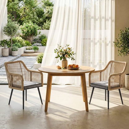 Set of 2 Outdoor Rattan Garden Chairs with Cushions, Armrests & Steel Frame — Weather-Resistant for Balcony/Patio, Light Gray (21.3 x 25.6 x 31.5 in)