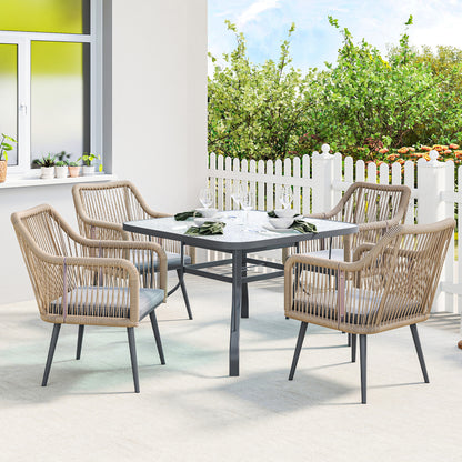 Set of 2 Outdoor Rattan Garden Chairs with Cushions, Armrests & Steel Frame — Weather-Resistant for Balcony/Patio, Light Gray (21.3 x 25.6 x 31.5 in)