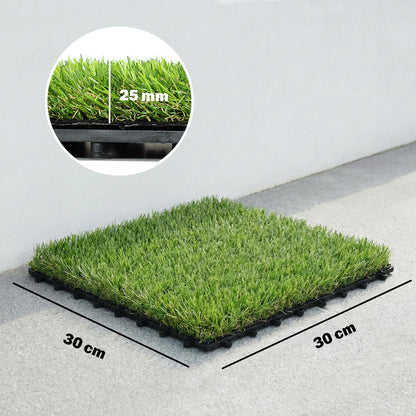 22-Piece Artificial Grass Carpet, 11.8 x 11.8 in Tiles, 1 in Pile Height, Automatic Drainage, for Garden, Terrace, Patio, Balcony — Green