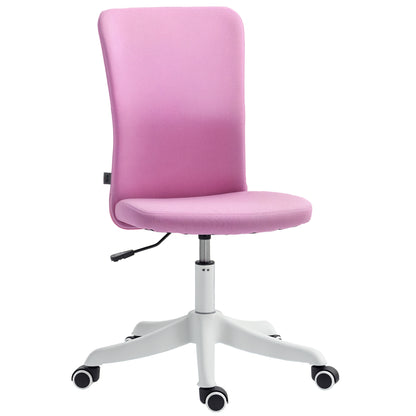 Armless Office Chair Swivel Desk Chair Upholstered in Synthetic Linen with Adjustable Height for Study Bedroom Vanity Load 120 kg Pink