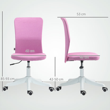 Armless Office Chair Swivel Desk Chair Upholstered in Synthetic Linen with Adjustable Height for Study Bedroom Vanity Load 120 kg Pink