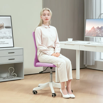 Armless Office Chair Swivel Desk Chair Upholstered in Synthetic Linen with Adjustable Height for Study Bedroom Vanity Load 120 kg Pink