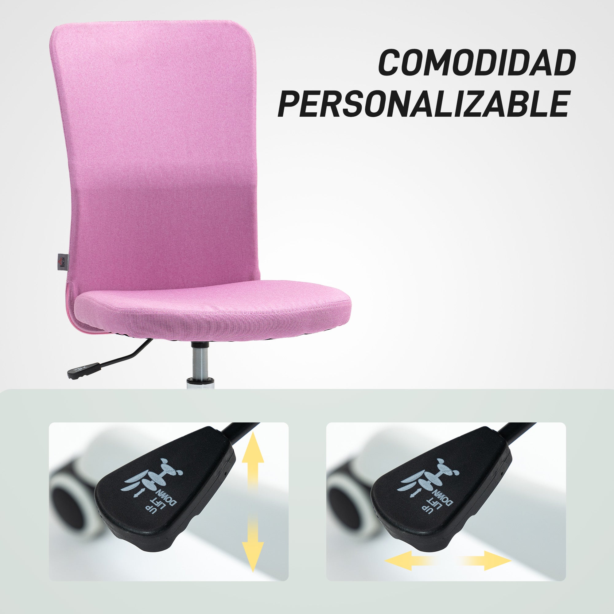 Armless Office Chair Swivel Desk Chair Upholstered in Synthetic Linen with Adjustable Height for Study Bedroom Vanity Load 120 kg Pink