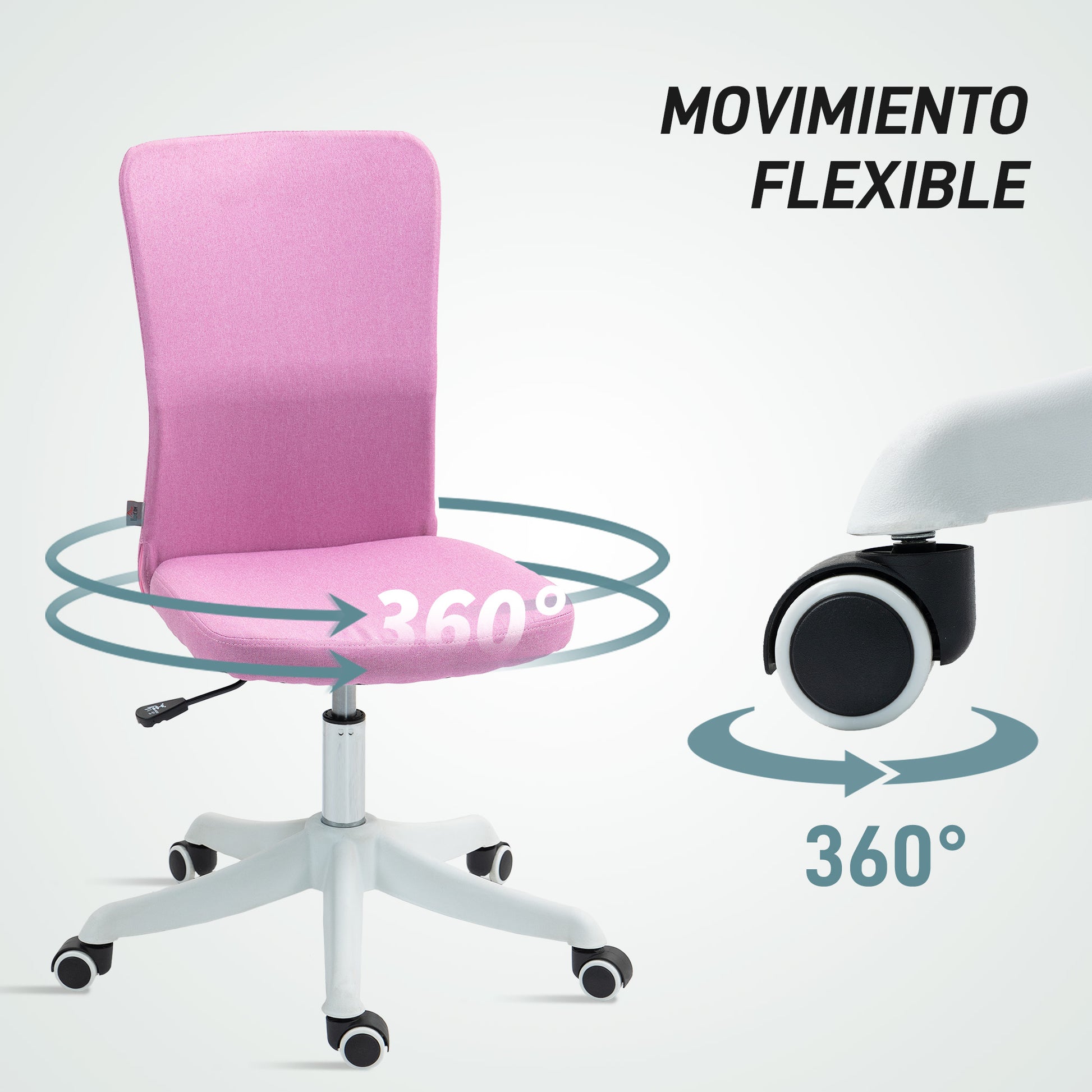 Armless Office Chair Swivel Desk Chair Upholstered in Synthetic Linen with Adjustable Height for Study Bedroom Vanity Load 120 kg Pink
