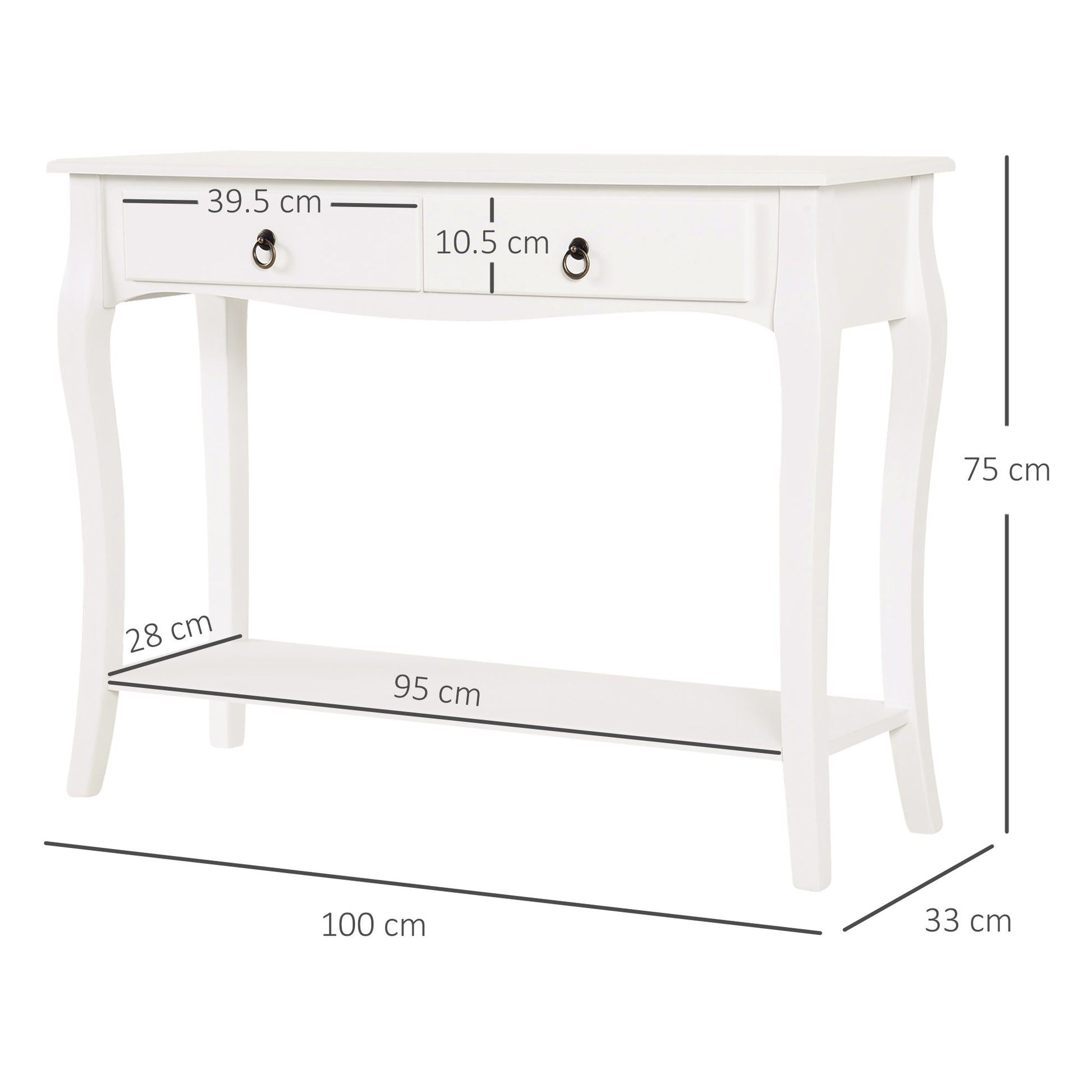 Console Table Sideboard for Living Room Entryway Accent Table with Drawers and Shelf Elegant Design 100x33x75cm White Gloss Wood Color