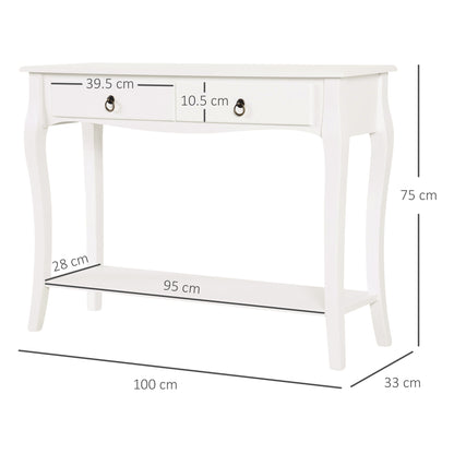 Console Table Sideboard for Living Room Entryway Accent Table with Drawers and Shelf Elegant Design 100x33x75cm White Gloss Wood Color