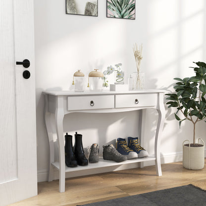 Console Table Sideboard for Living Room Entryway Accent Table with Drawers and Shelf Elegant Design 100x33x75cm White Gloss Wood Color