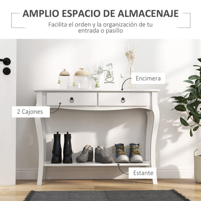 Console Table Sideboard for Living Room Entryway Accent Table with Drawers and Shelf Elegant Design 100x33x75cm White Gloss Wood Color