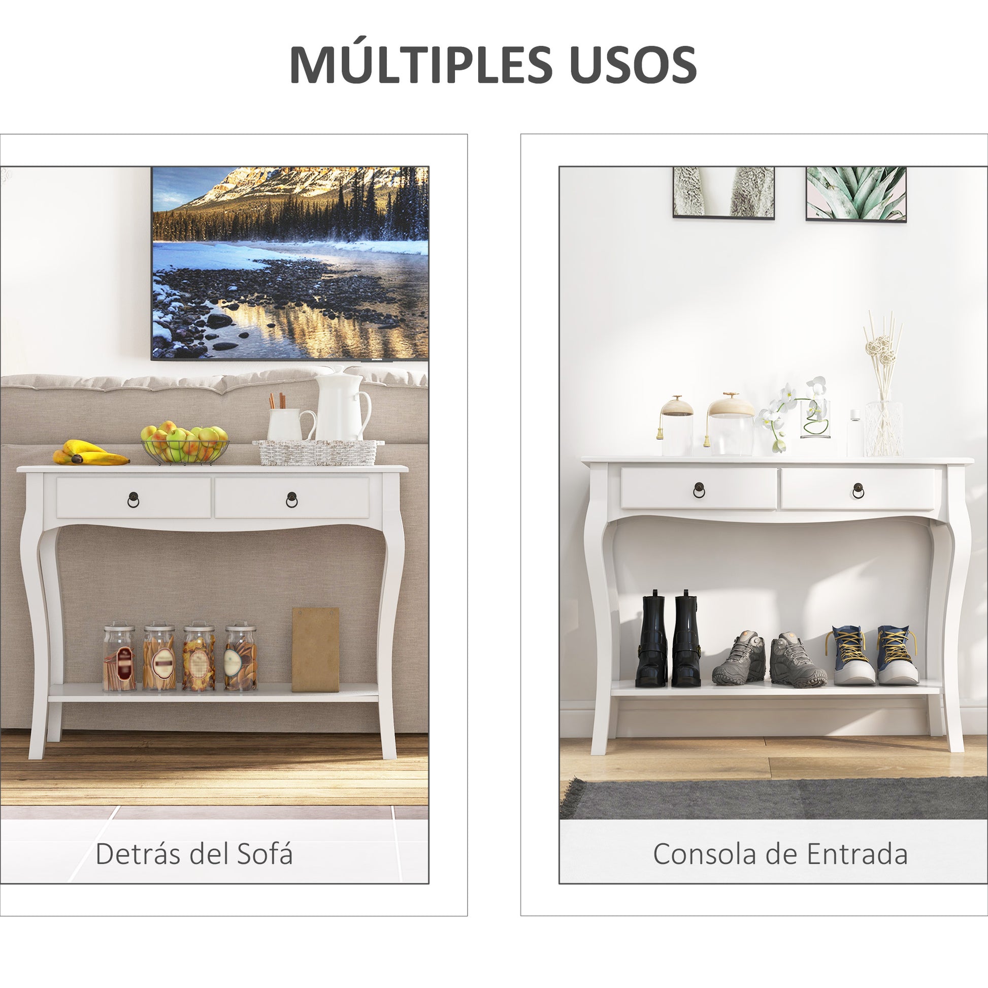 Console Table Sideboard for Living Room Entryway Accent Table with Drawers and Shelf Elegant Design 100x33x75cm White Gloss Wood Color