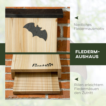 Bat Box 3-Piece Set, Bat House, Bat Nesting Box, Bat Box for Hanging for Summer, Winter, Natural Fir Wood, 25cm x 6cm x 37.5cm, Natural