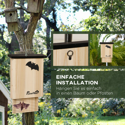 Bat Box 3-Piece Set, Bat House, Bat Nesting Box, Bat Box for Hanging for Summer, Winter, Natural Fir Wood, 25cm x 6cm x 37.5cm, Natural