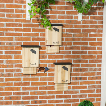 Bat Box 3-Piece Set, Bat House, Bat Nesting Box, Bat Box for Hanging for Summer, Winter, Natural Fir Wood, 25cm x 6cm x 37.5cm, Natural