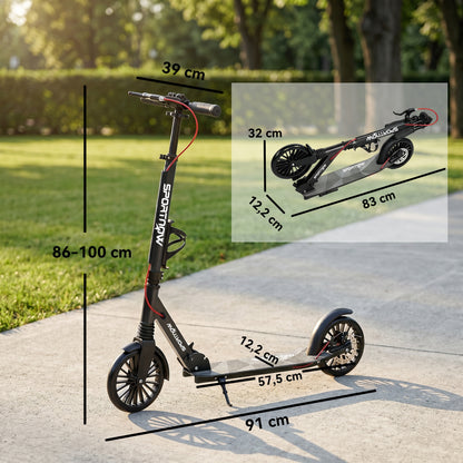 SPORTNOW Adjustable & Folding Aluminum City Scooter — 8" PU Wheels, ABEC-7 Bearings, Dual Brakes, Cup Holder — Up to 220 lb
