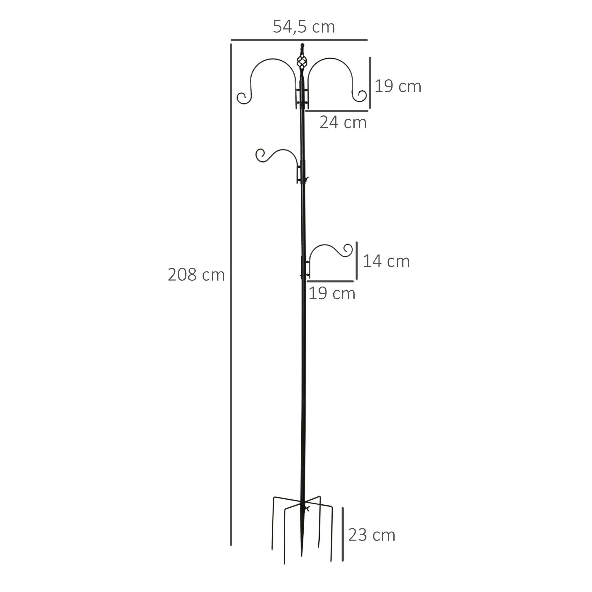 Bird Feeding Station 208 cm Height incl. 4 Hooks Feeding Dish Bird Bath Bird Feeder Station Complete Food Pillars Steel Black