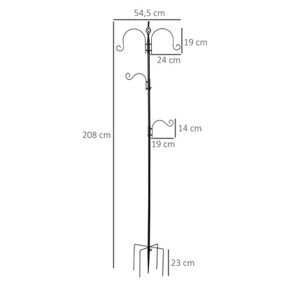 Bird Feeding Station 208 cm Height incl. 4 Hooks Feeding Dish Bird Bath Bird Feeder Station Complete Food Pillars Steel Black