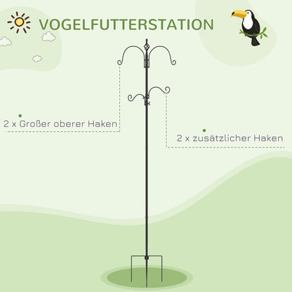 Bird Feeding Station 208 cm Height incl. 4 Hooks Feeding Dish Bird Bath Bird Feeder Station Complete Food Pillars Steel Black