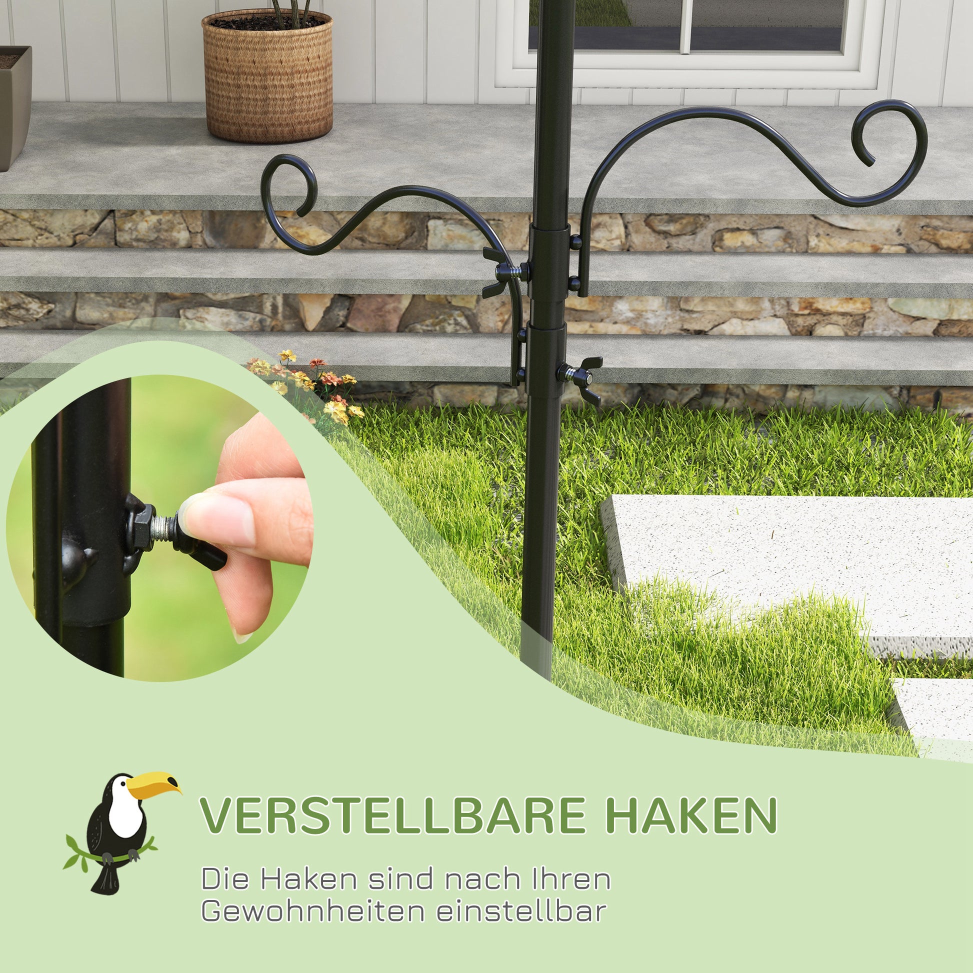 Bird Feeding Station 208 cm Height incl. 4 Hooks Feeding Dish Bird Bath Bird Feeder Station Complete Food Pillars Steel Black