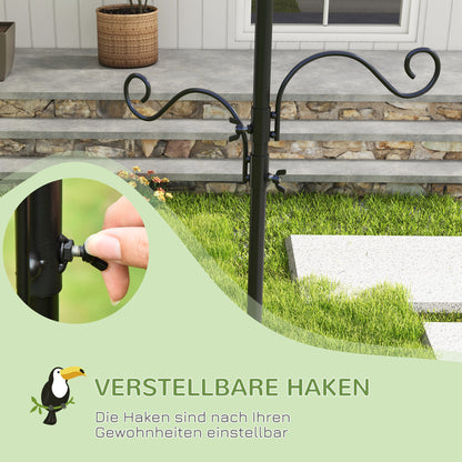 Bird Feeding Station 208 cm Height incl. 4 Hooks Feeding Dish Bird Bath Bird Feeder Station Complete Food Pillars Steel Black