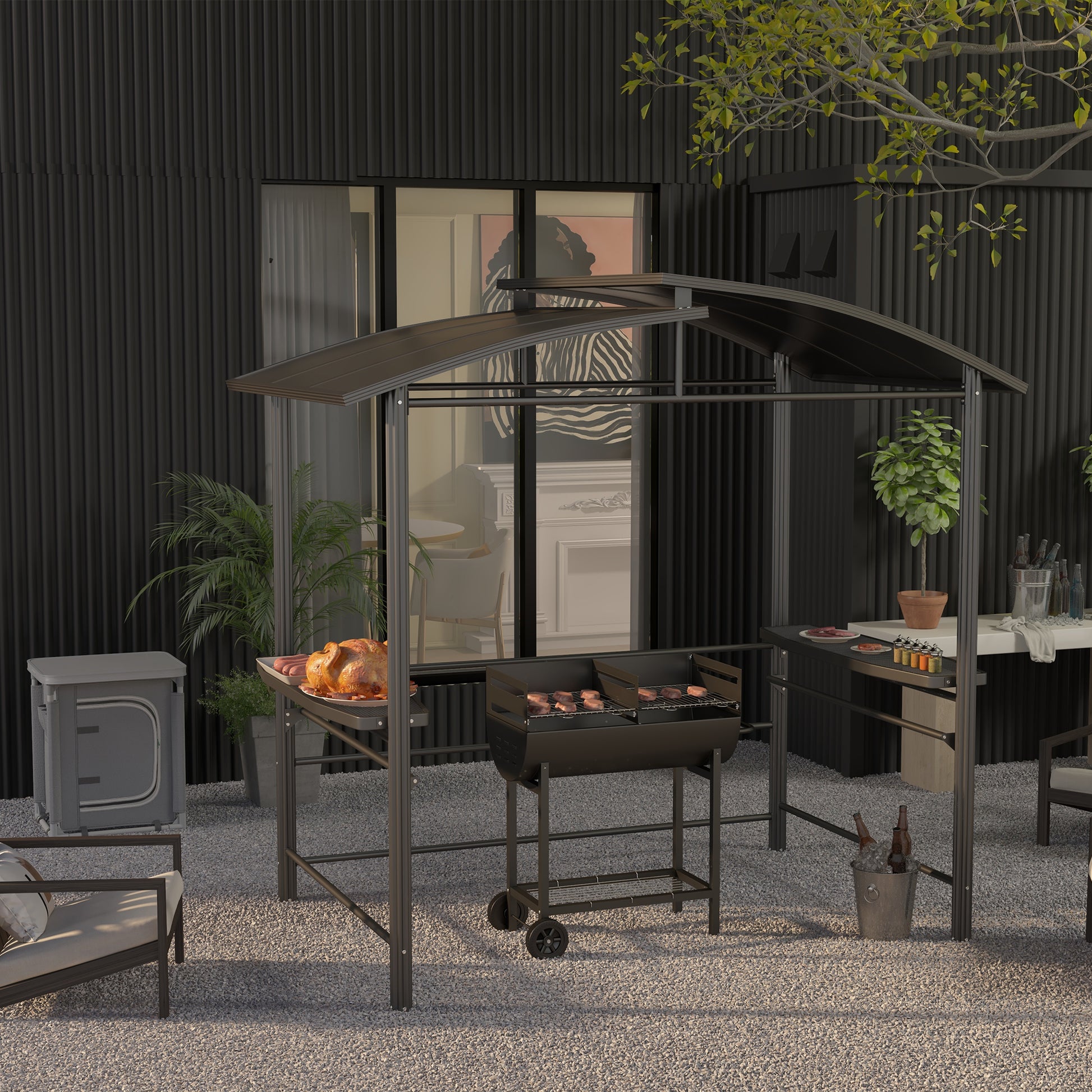 Charcoal BBQ with Adjustable Height Grill for Outdoor Portable BBQ with Storage Shelf and Wheels 90x45x96 cm Black
