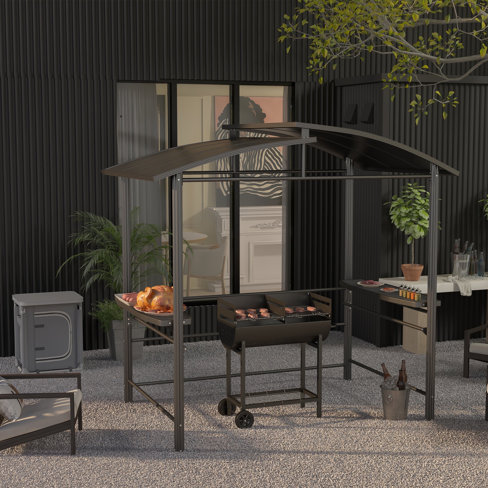 Charcoal BBQ with Adjustable Height Grill for Outdoor Portable BBQ with Storage Shelf and Wheels 90x45x96 cm Black