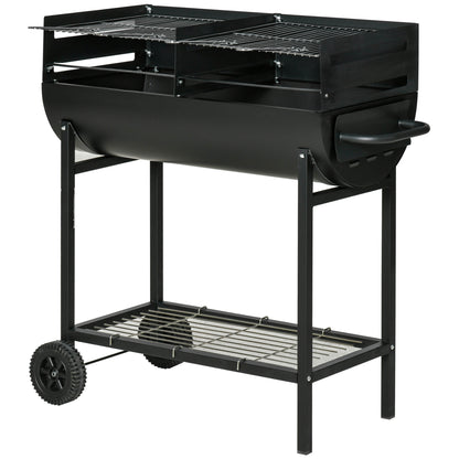 Charcoal BBQ with Adjustable Height Grill for Outdoor Portable BBQ with Storage Shelf and Wheels 90x45x96 cm Black