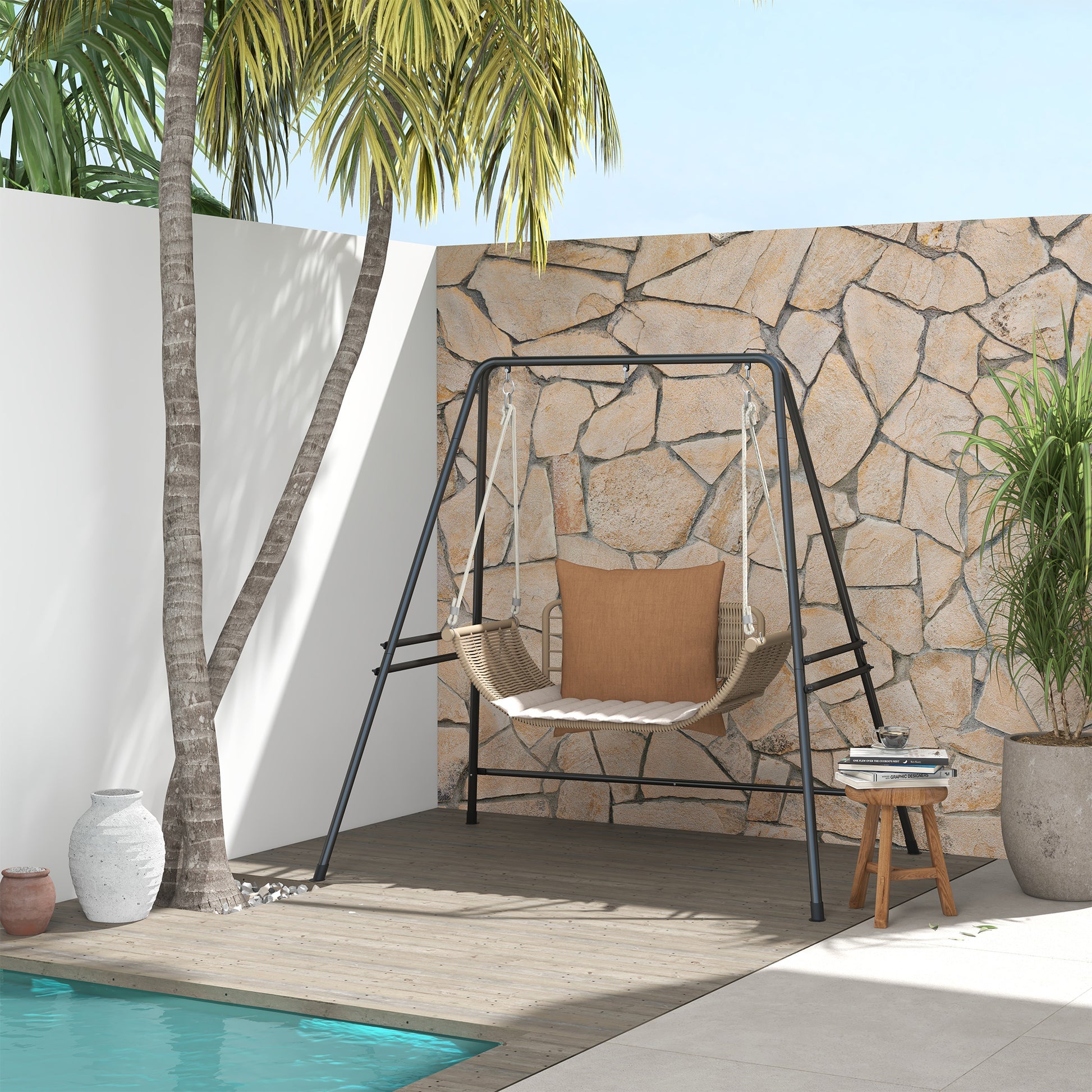 Hanging Chair Stand Hammock Stand made of Steel Stand for hanging chair max. 150 kg Load capacity for Indoor Outdoor Black 178 x 143 x 180 cm