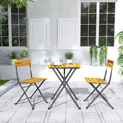 3-Piece Garden Bistro Set, Outdoor Garden Set for 2 with 2 Folding Chairs and Coffee Table in Acacia Wood and Steel, Patio Furniture, Balcony, Porch, Natural Wood Effect