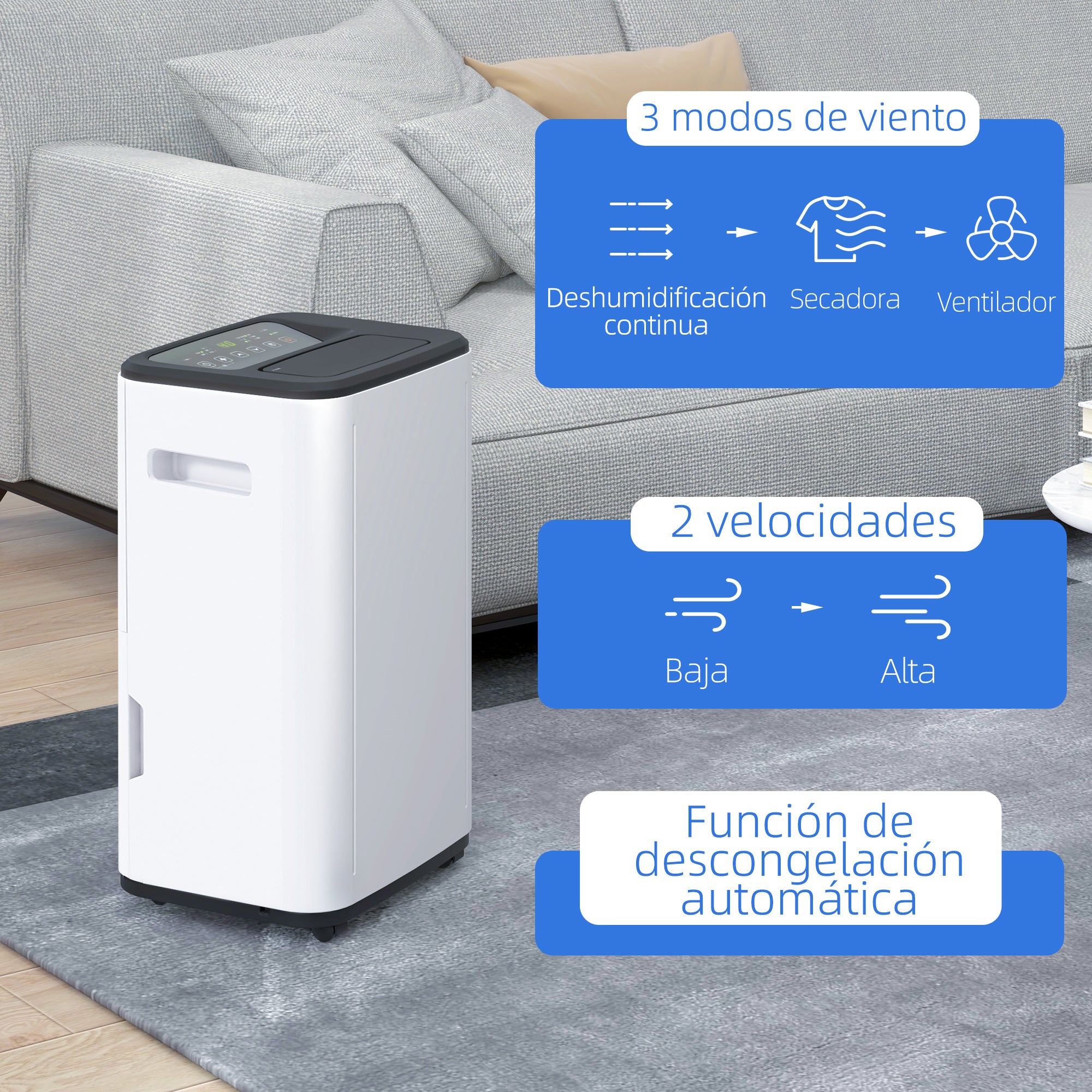 Electric Dehumidifier 20L/Day 6L Water Tank Silent Dehumidifier with 3 Modes 2 Speeds Wheels LED Display Timer for 20-40 m² White