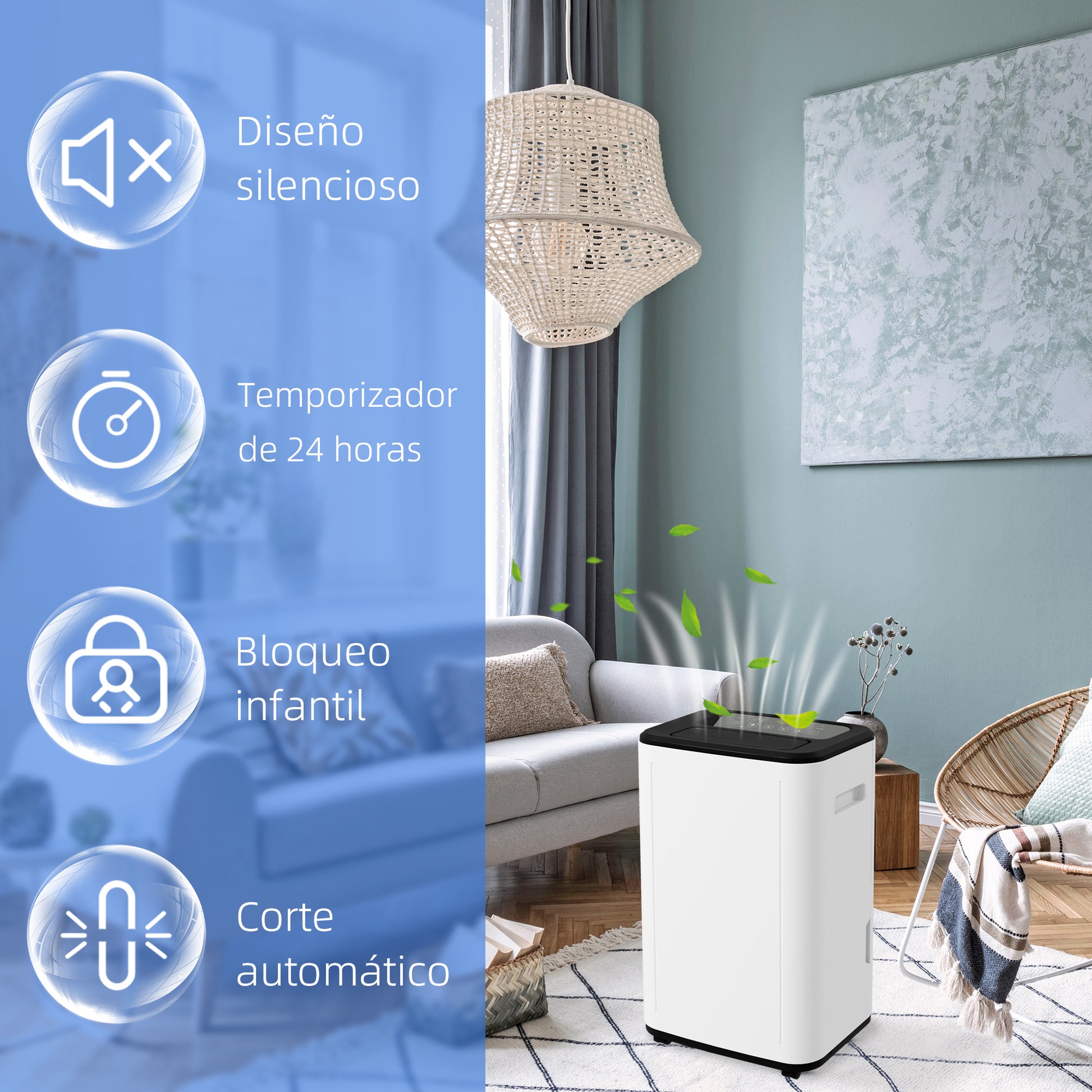 Electric Dehumidifier 20L/Day 6L Water Tank Silent Dehumidifier with 3 Modes 2 Speeds Wheels LED Display Timer for 20-40 m² White