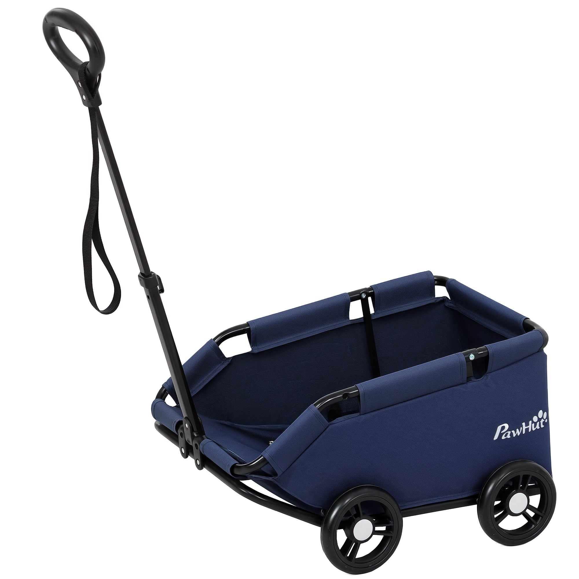 Dog Stroller Foldable Pet Stroller Mini Doggie Stroller with Adjustable Push Bar Open Design Cushion Storage Bag and Wheels 53x45x28 cm Dark Blue