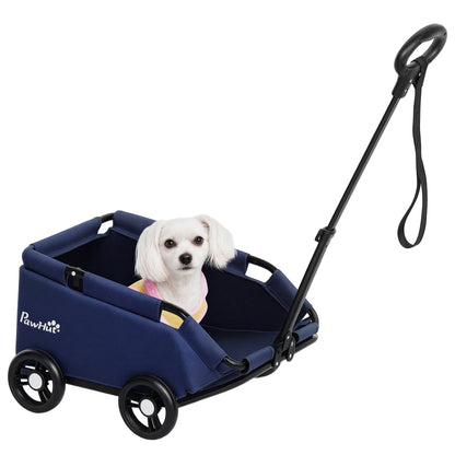 Dog Stroller Foldable Pet Stroller Mini Doggie Stroller with Adjustable Push Bar Open Design Cushion Storage Bag and Wheels 53x45x28 cm Dark Blue