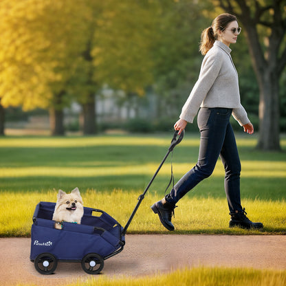 Dog Stroller Foldable Pet Stroller Mini Doggie Stroller with Adjustable Push Bar Open Design Cushion Storage Bag and Wheels 53x45x28 cm Dark Blue